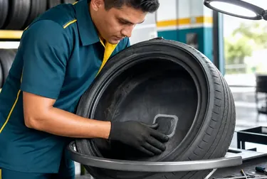 Profissional realizando conserto de pneu em Araraquara.
